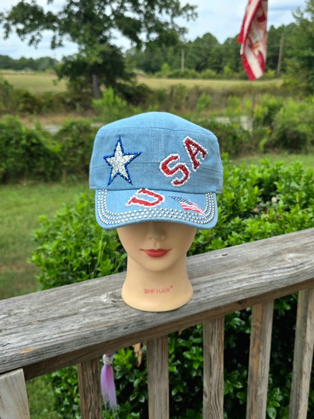 Ladies Lite Blue Denim USA BLING Hat new no tags